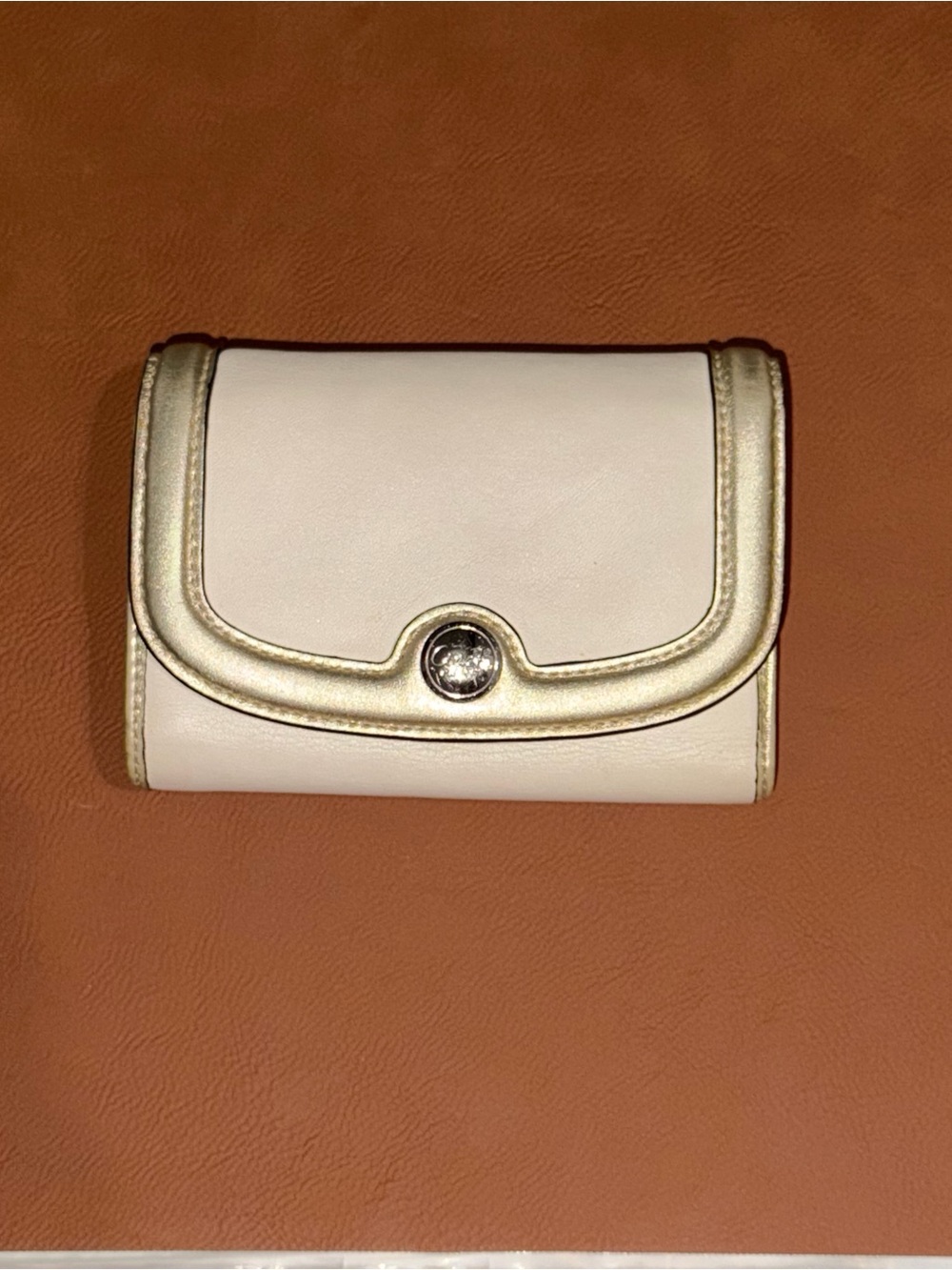 COACH Chalk & Gold Metallic Leather Wallet – Good Used Condition